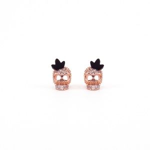 Skull Stud Earrings Crystal Pave 18K Rose Gold